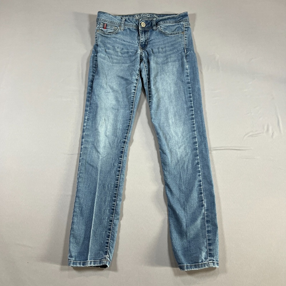 Us Polo Assn. Skinny Jeans Womens 3-4 Blue Whiskering Denim Stretch Low Rise